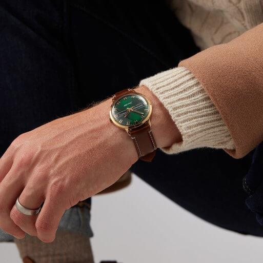 Gold Case With Green Dial & Brown Leather Strap Men's Heritage Watch