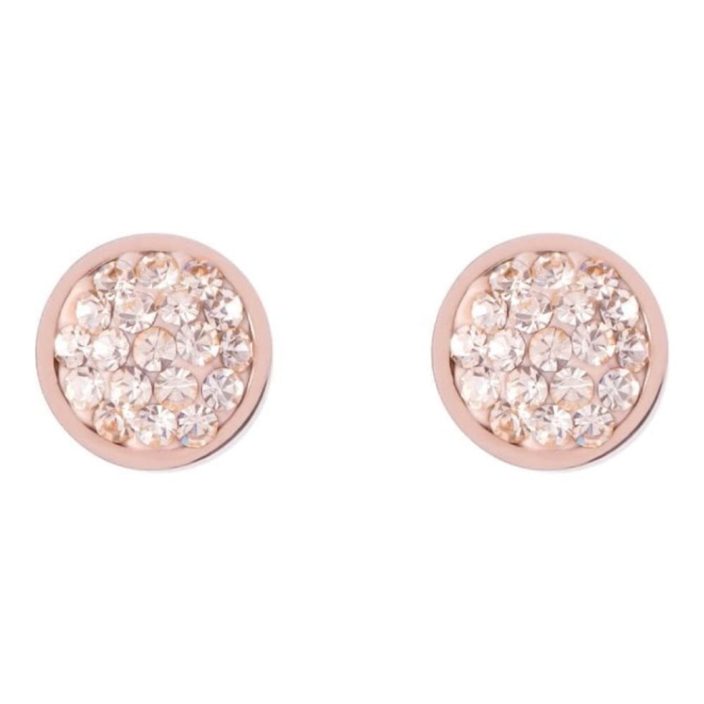 Round Rose Gold Tone Earrings with Stickpin & Peach Pave Crystals