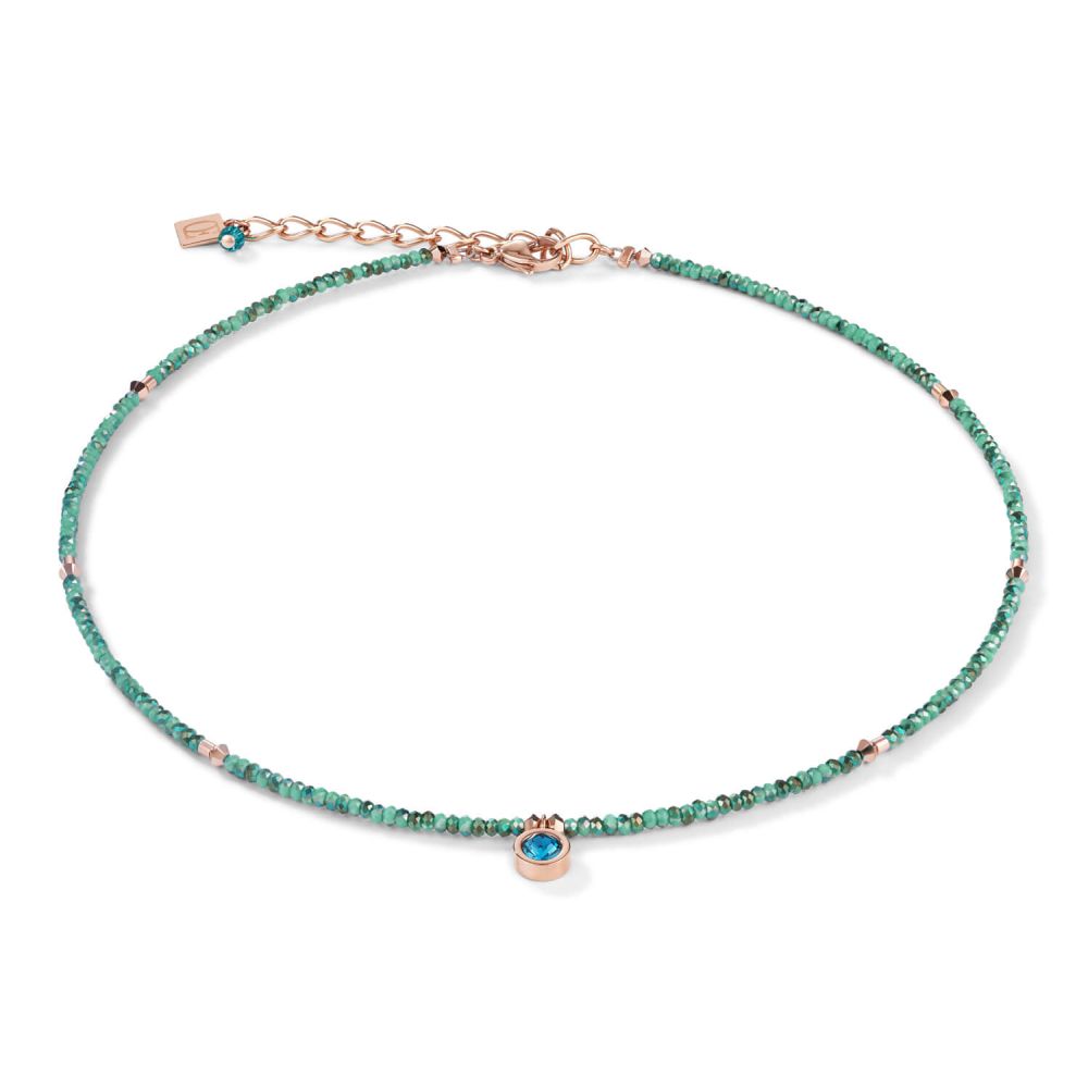 Small Crystal Rose Gold & Petrol Necklace