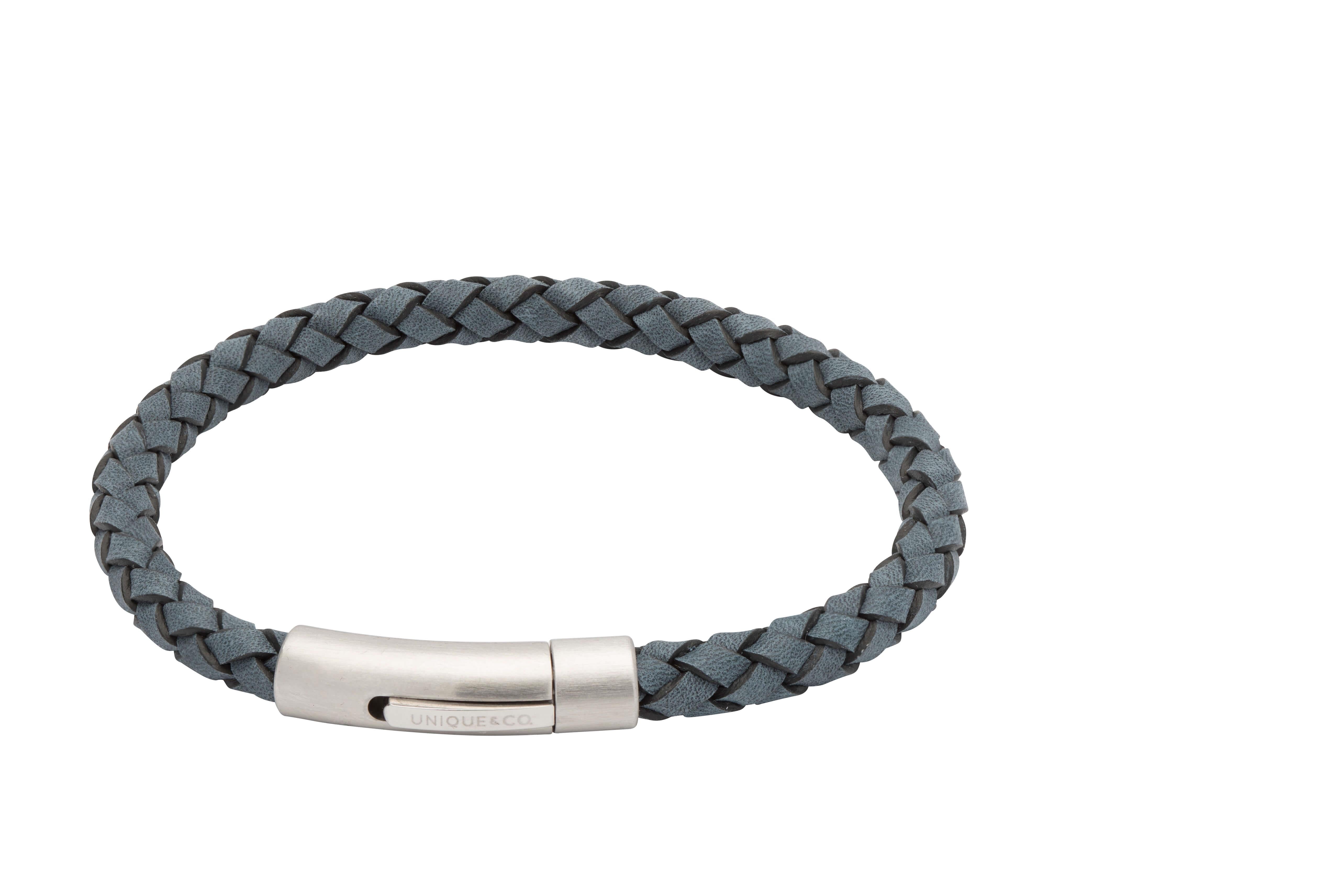 Anti.Blue Leather Bracelet With Black Edge & Matte/Polished Steel Clasp