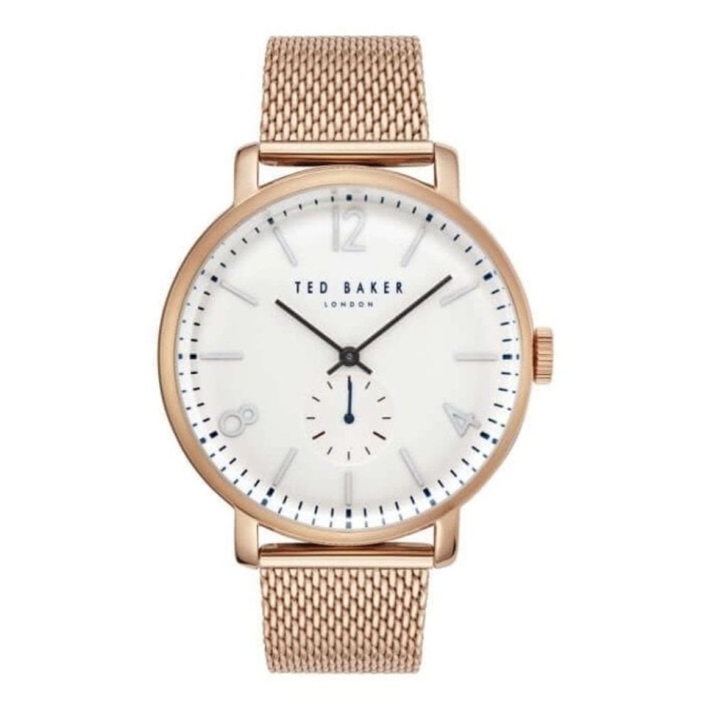 Rose Gold Case & White Dial With Mesh Strap Gents Watch