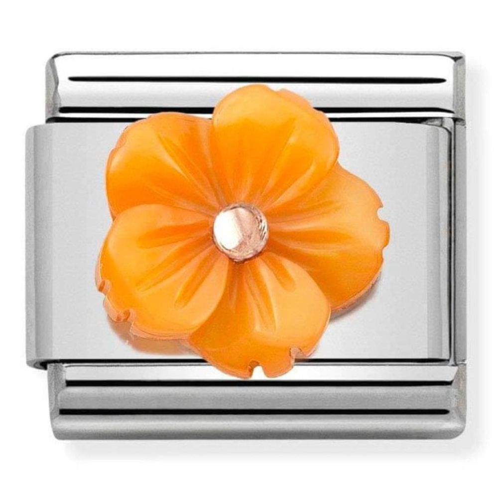 Composable Classic Symbols In Steel, 9k Rose Gold & Orange Mother of Pearl Flower Charm