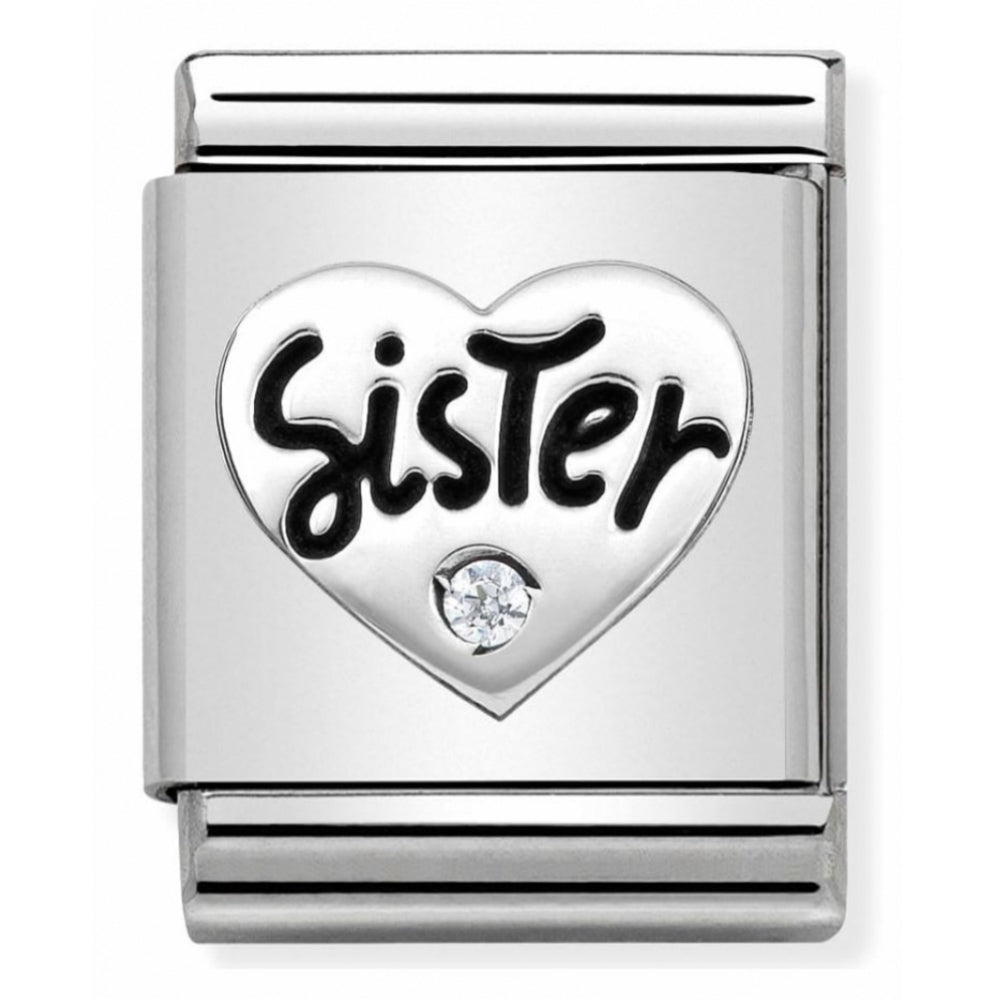 Composable Oxidised Sister Symbols Stainless Steel, Sterling Silver & A Cubic Zirconia Big Charm