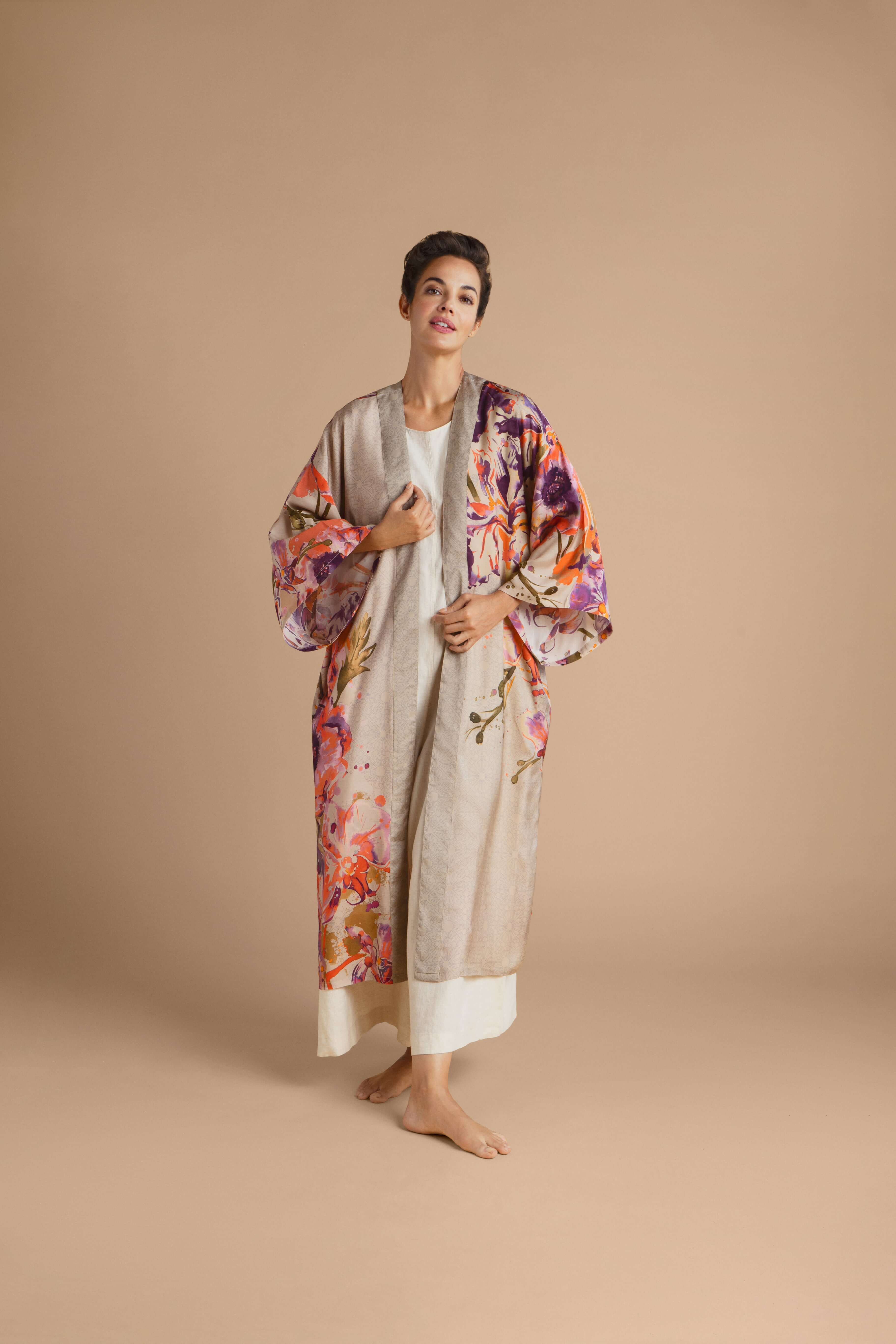 Orchid & Iris Kimono Gown - Coconut