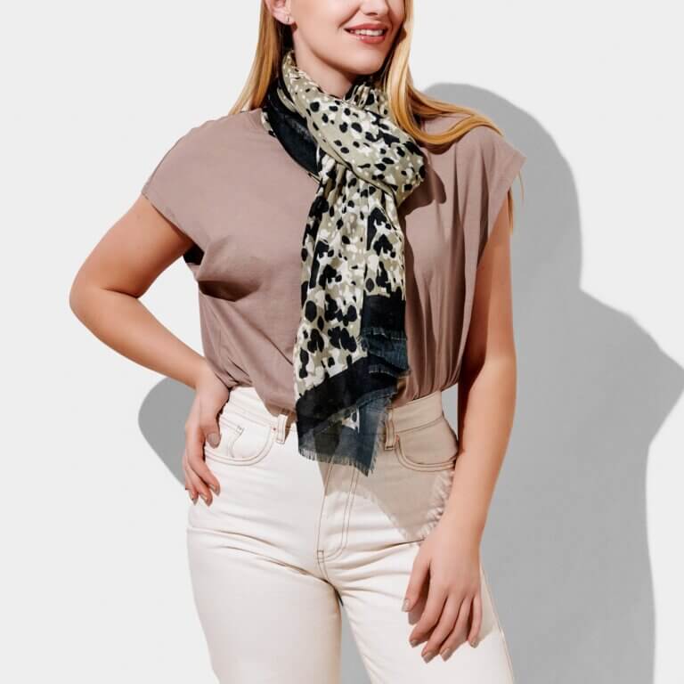 Scattered Dot Scarf | Olive/Black | 184cm X 86cm