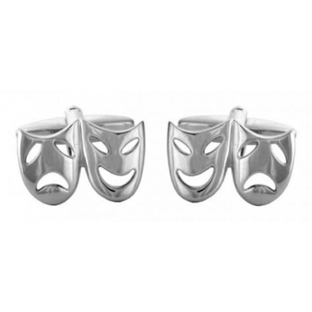 Open Theatrical Masks Rhodium Plated Cufflinks