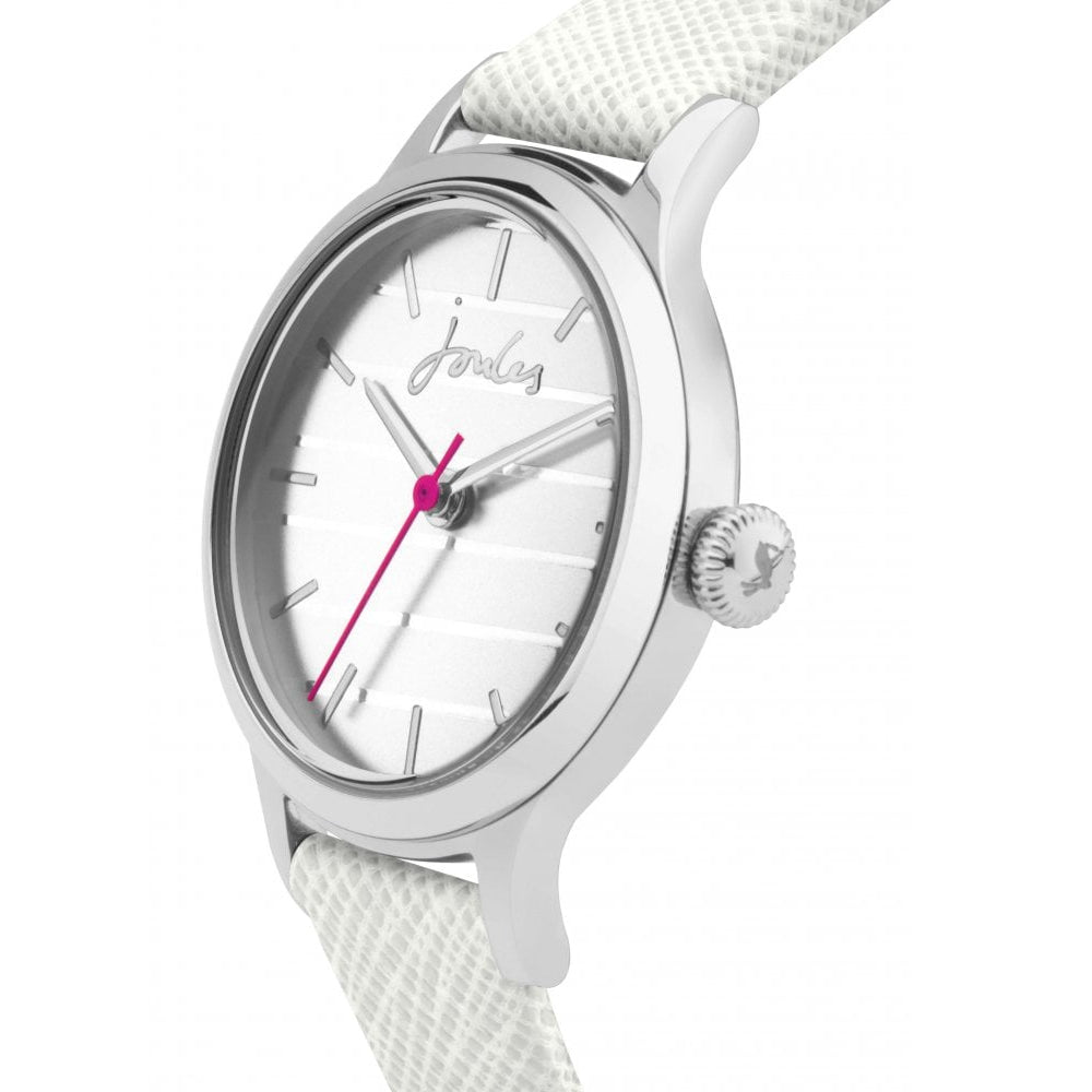 White Saffiano Leather Strap Silver Mirror Dial Ladies Watch