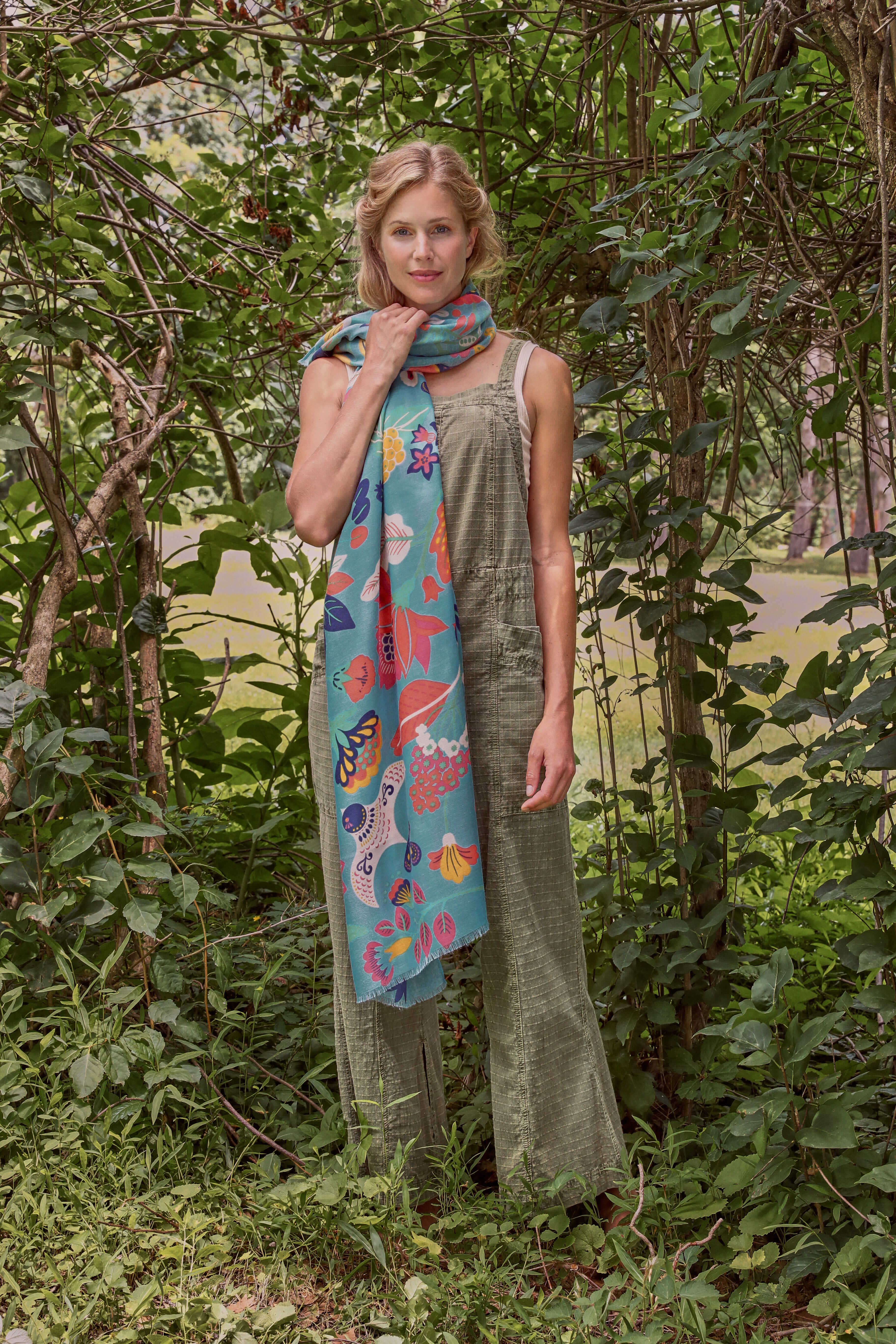 Scandinavian Floral & Fauna Print Scarf