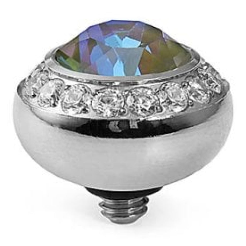 10mm Interchangeable Tondo Deluxe Army Green Delite Crystal Top in S/P With Crystal Bordered