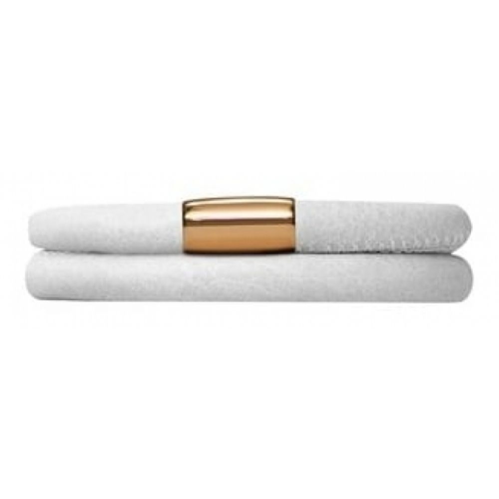 White Leather Double Band Gold Plated Bracelet