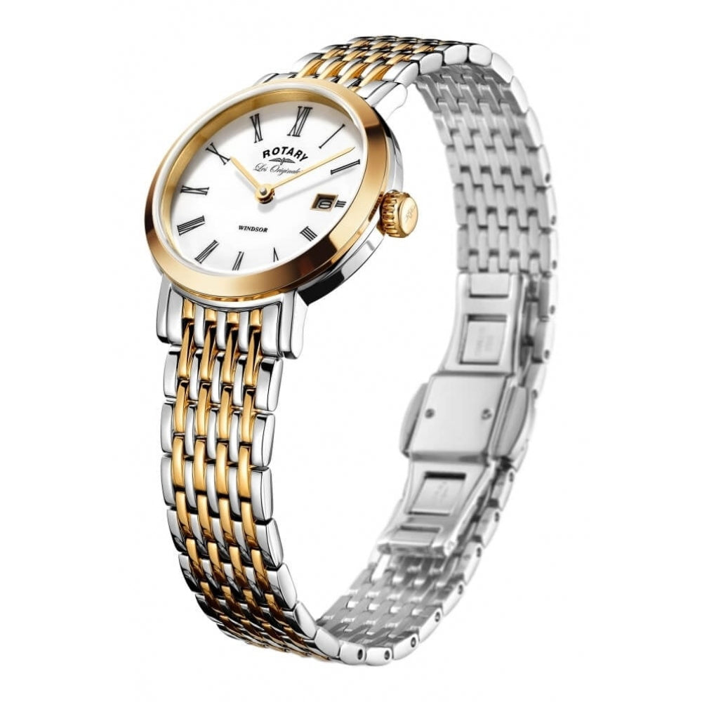 Rose Gold Plated Stainless Steel Date Window Ladies Wristwatch