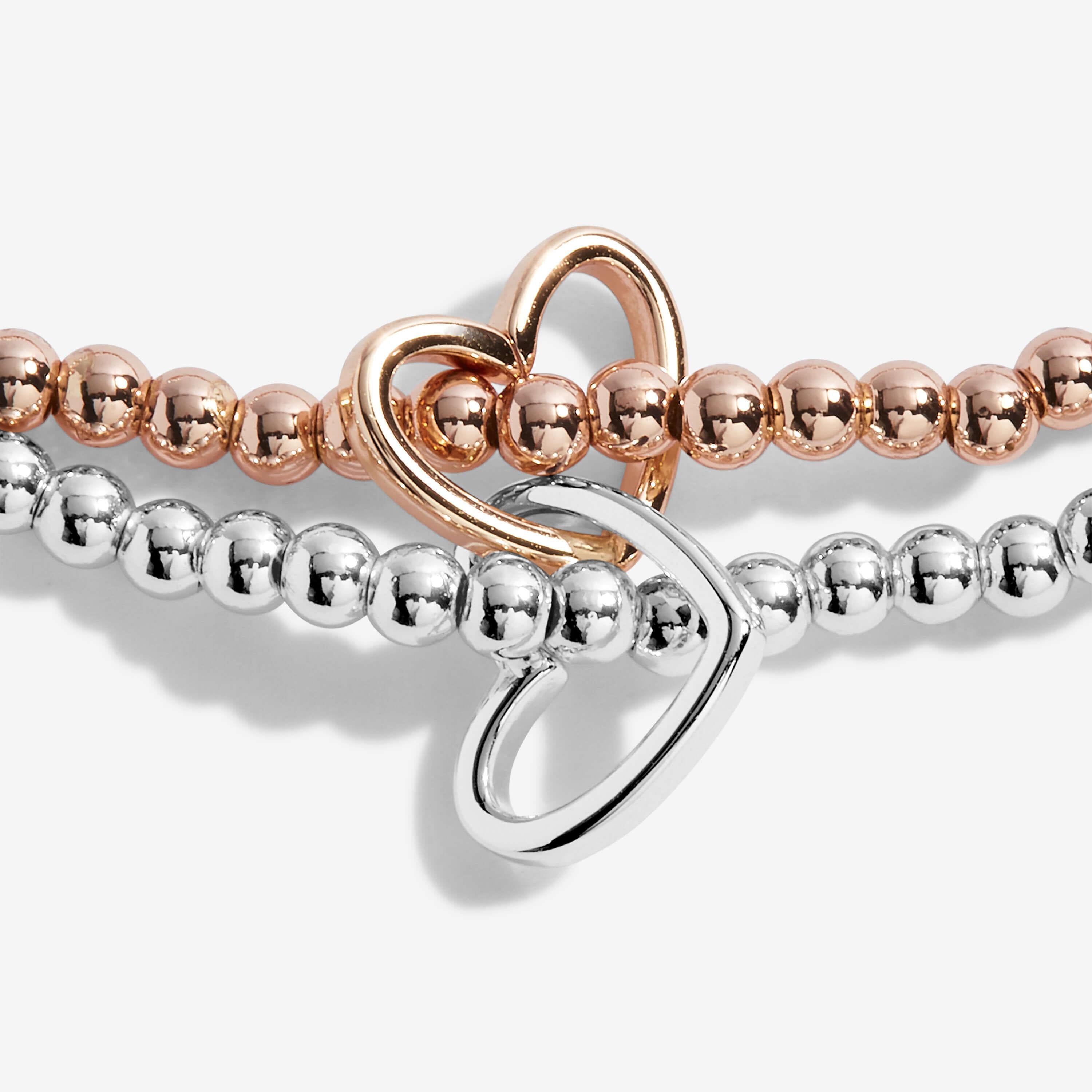 Lila | Heart | Silver And Rose Gold | Bracelet | 17.5cm Stretch