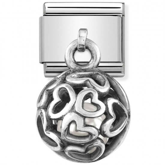 Composable Classic Charms Round Cages Hearts White Pearl Link