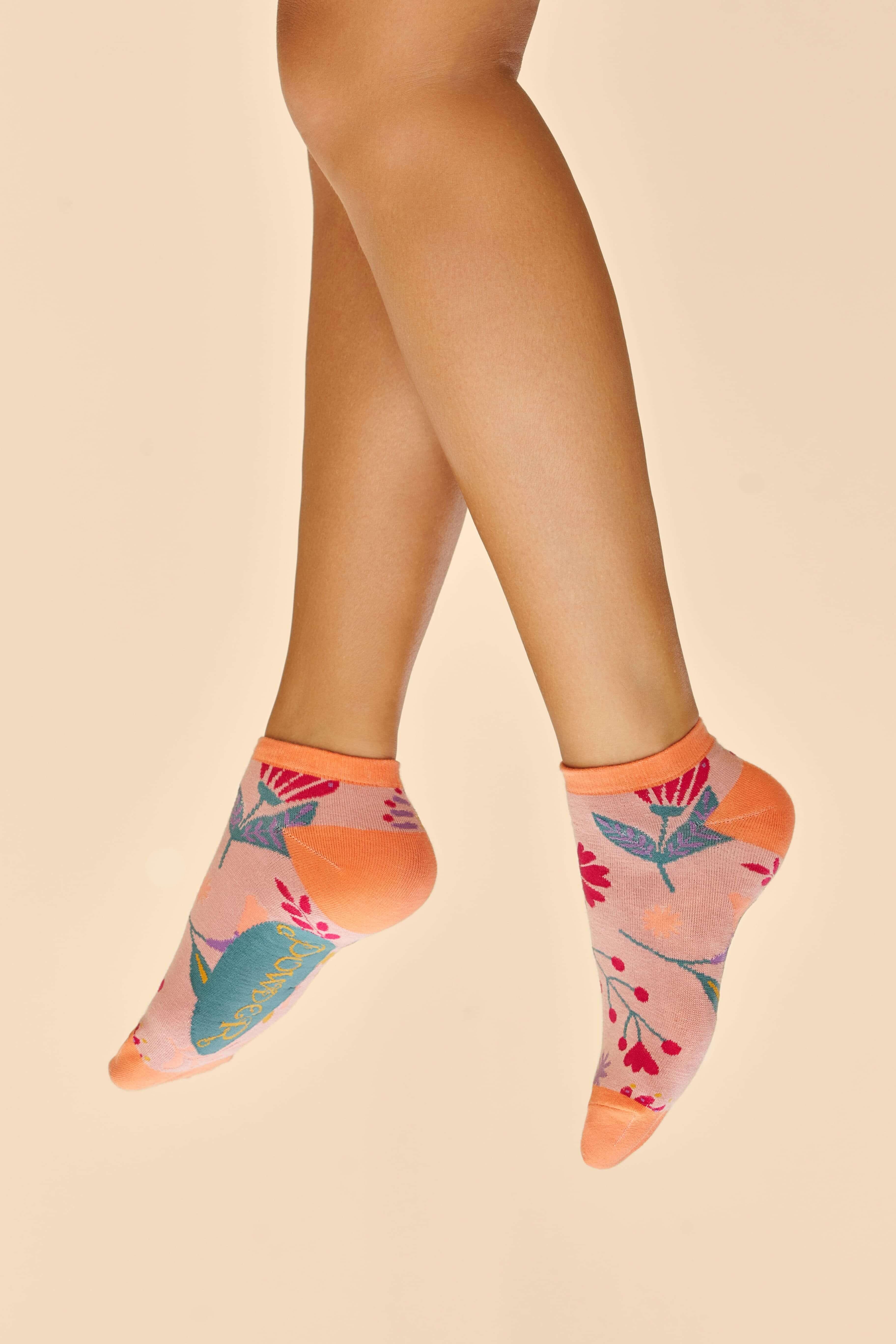 Watercolour Flowers Trainer Socks - Petal