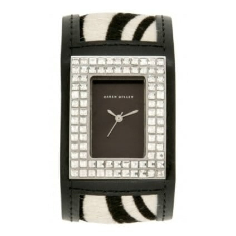 Precious Stones And Zebra Black Leather Wristwatch -