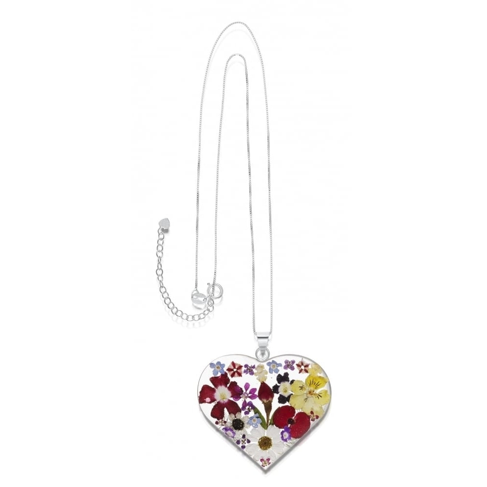 Silver Pendant - Mixed Flower - Large Heart