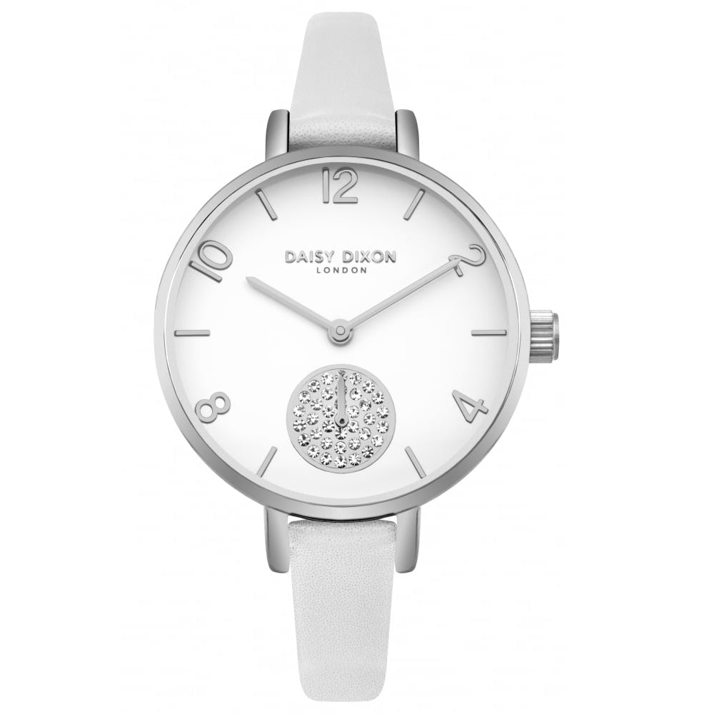 Alice White Skinny Strap With White Dial & Stone Set Sub Dial Ladies Watch