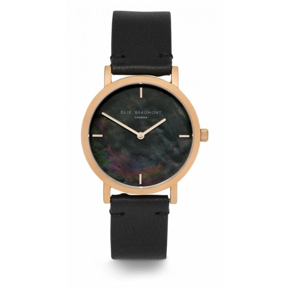 Kensington Rose Gold Tone MOP Dial With Black Leather Strap Ladies Watch