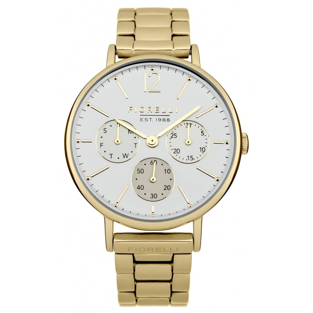 Gold Tone Bracelet With White Multi Dial Ladies Watch