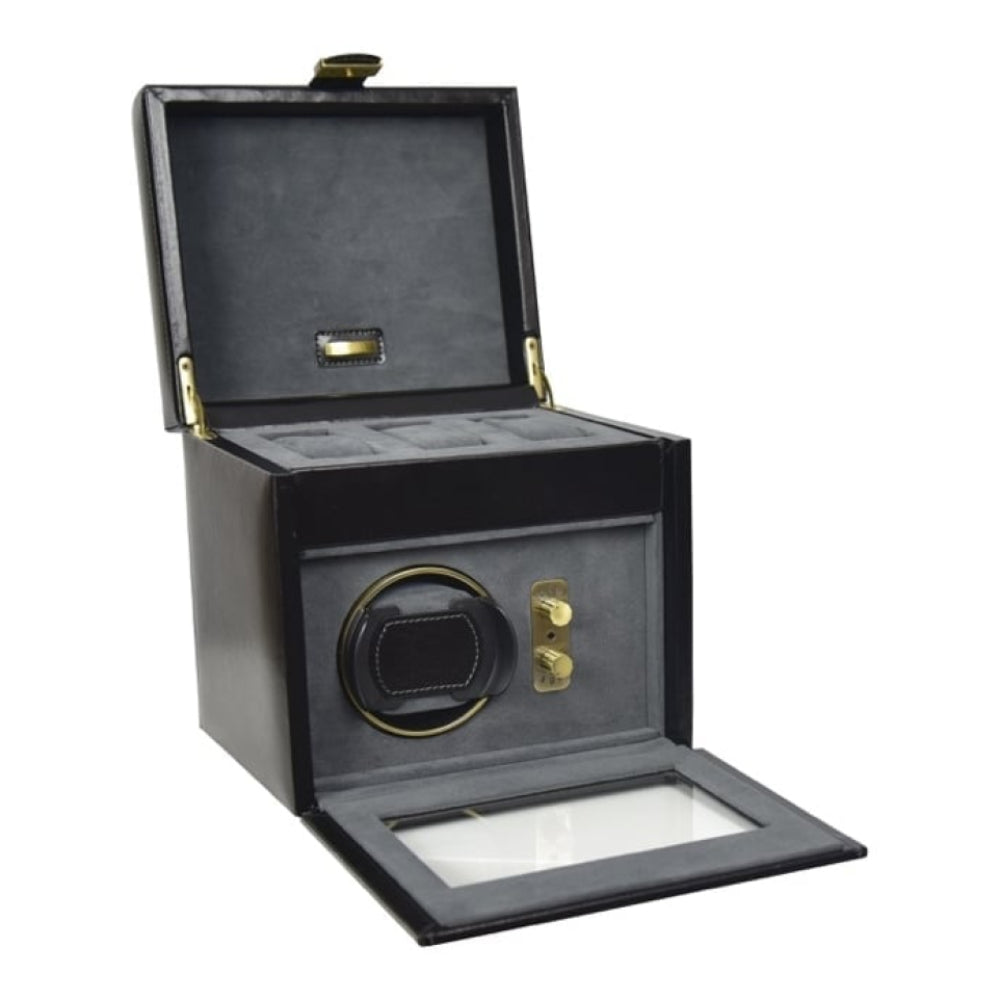 Black Leather Watch Rotator And Storage Box
