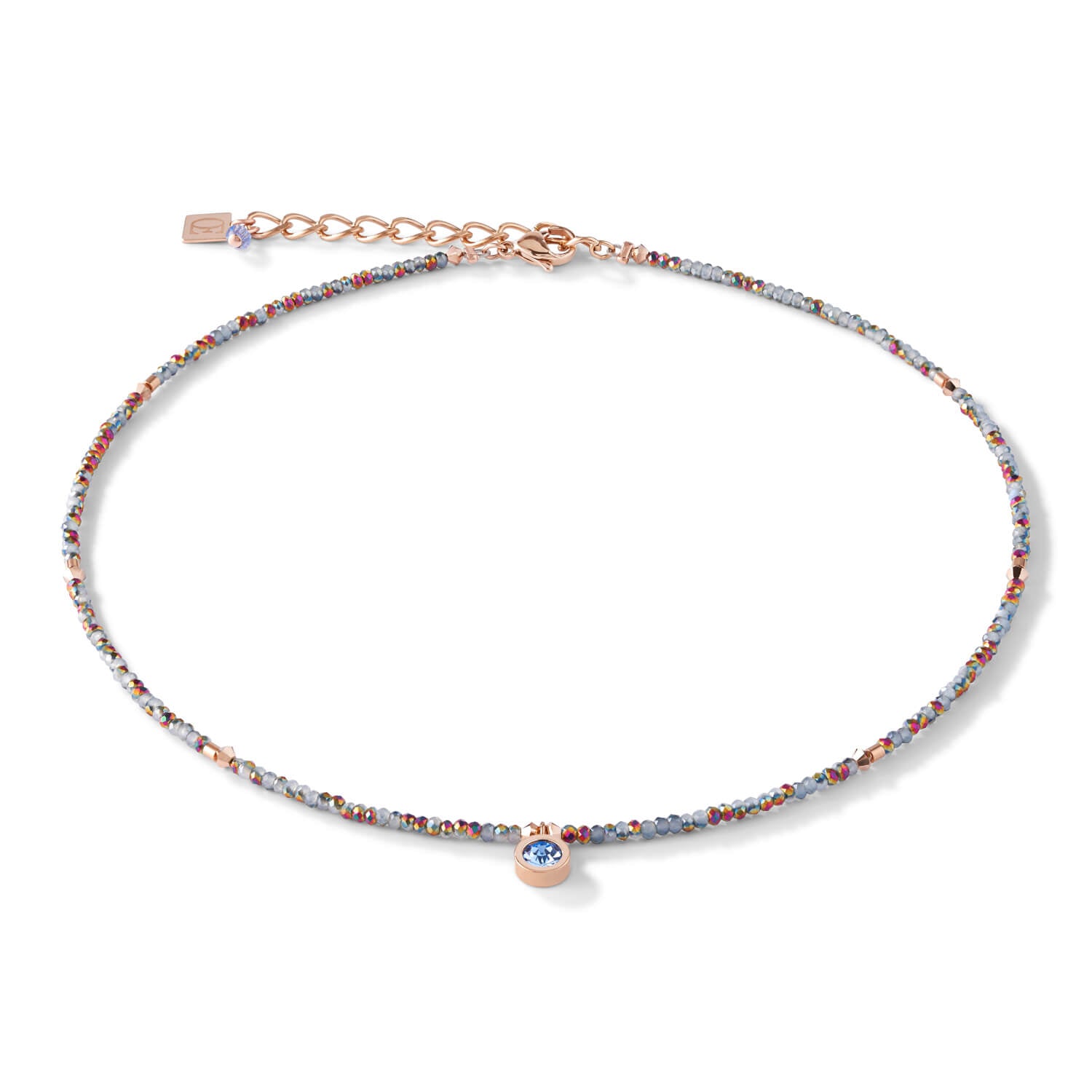 Small Crystal Rose Gold & Light Blue Necklace
