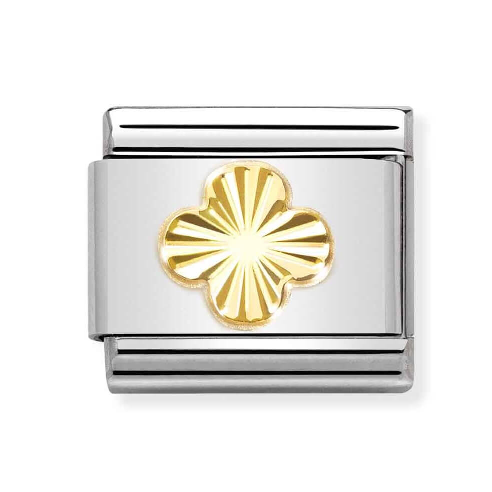 Composable Classic Link In 18K Gold With Etched Detail Four-Leaf Clover