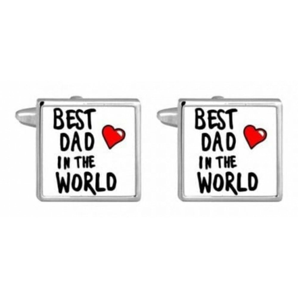 Best Dad In The World' Rhodium Plated Cufflinks