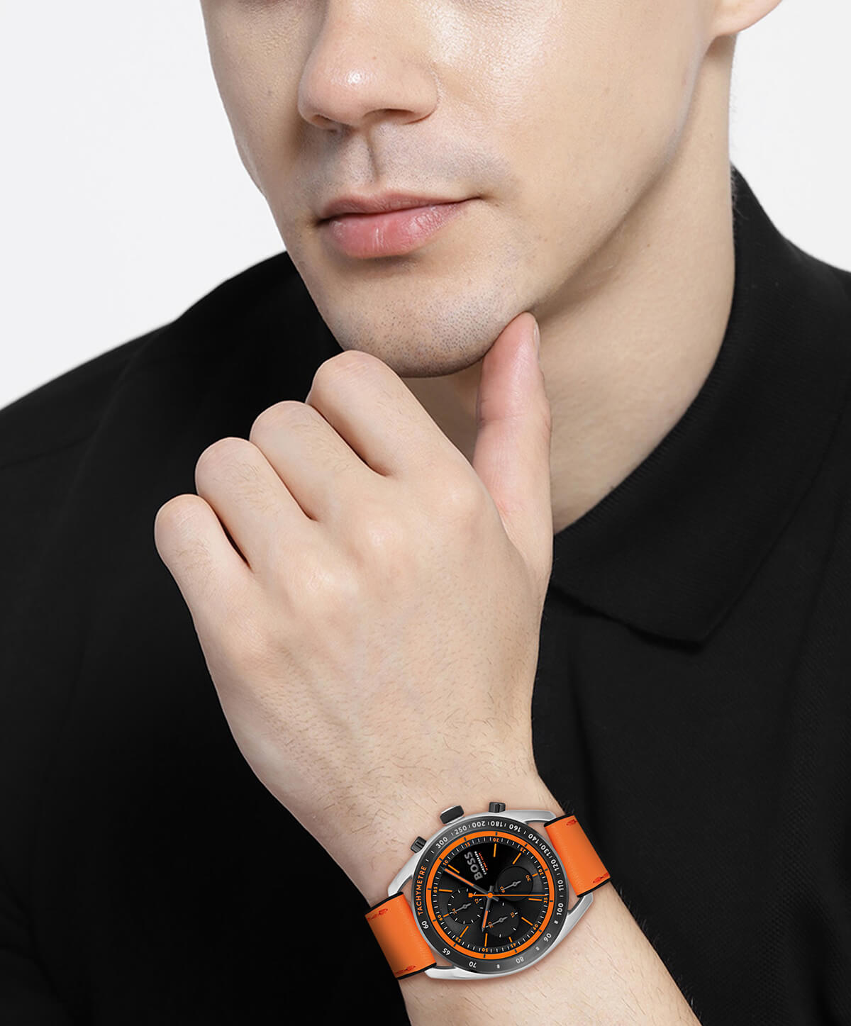Centre Court Black Chronograph Dial Orange Strap Watch
