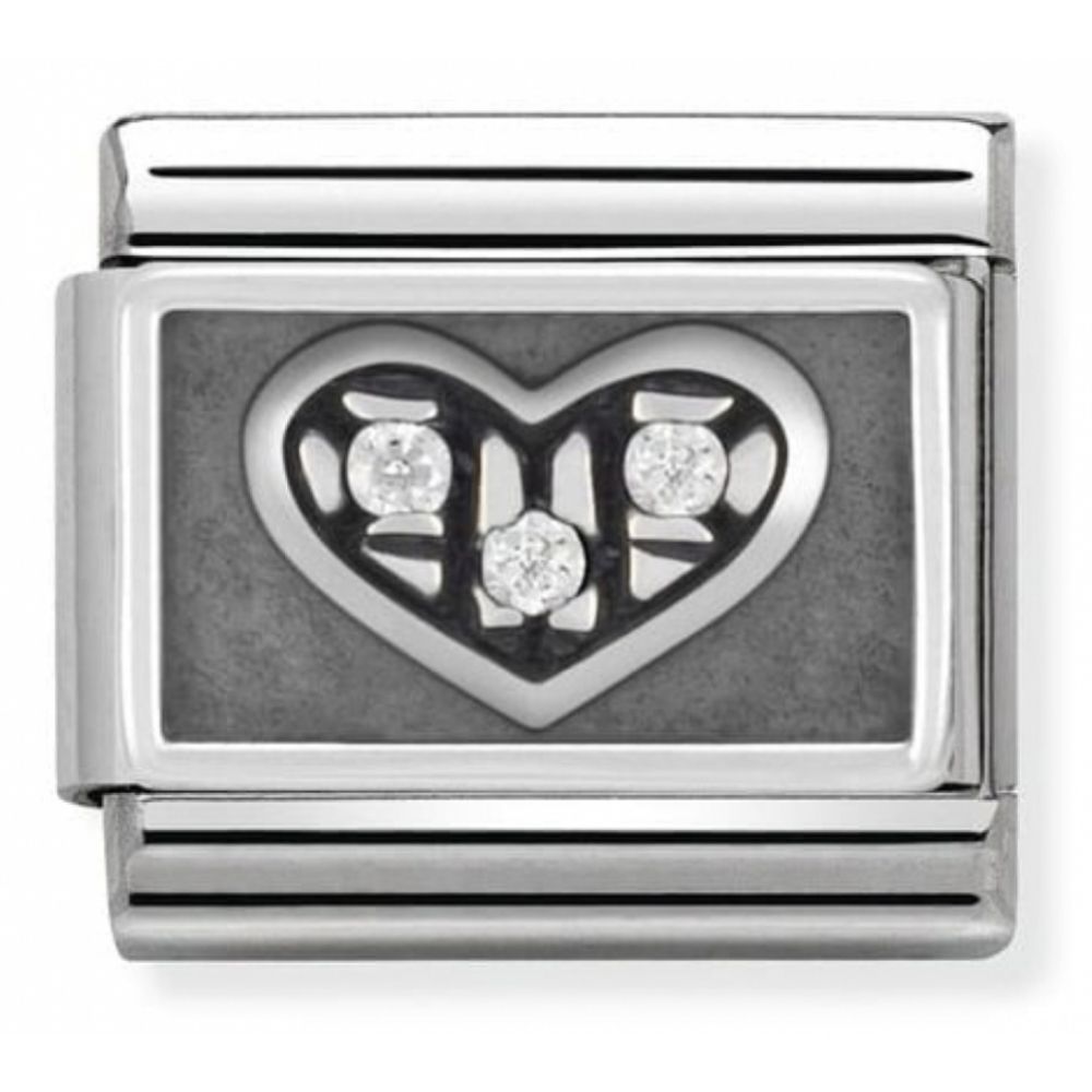 Classic Heart With White CZ In Stainless Steel, Enamel, Cub. Zirc & Sterling Silver Charm