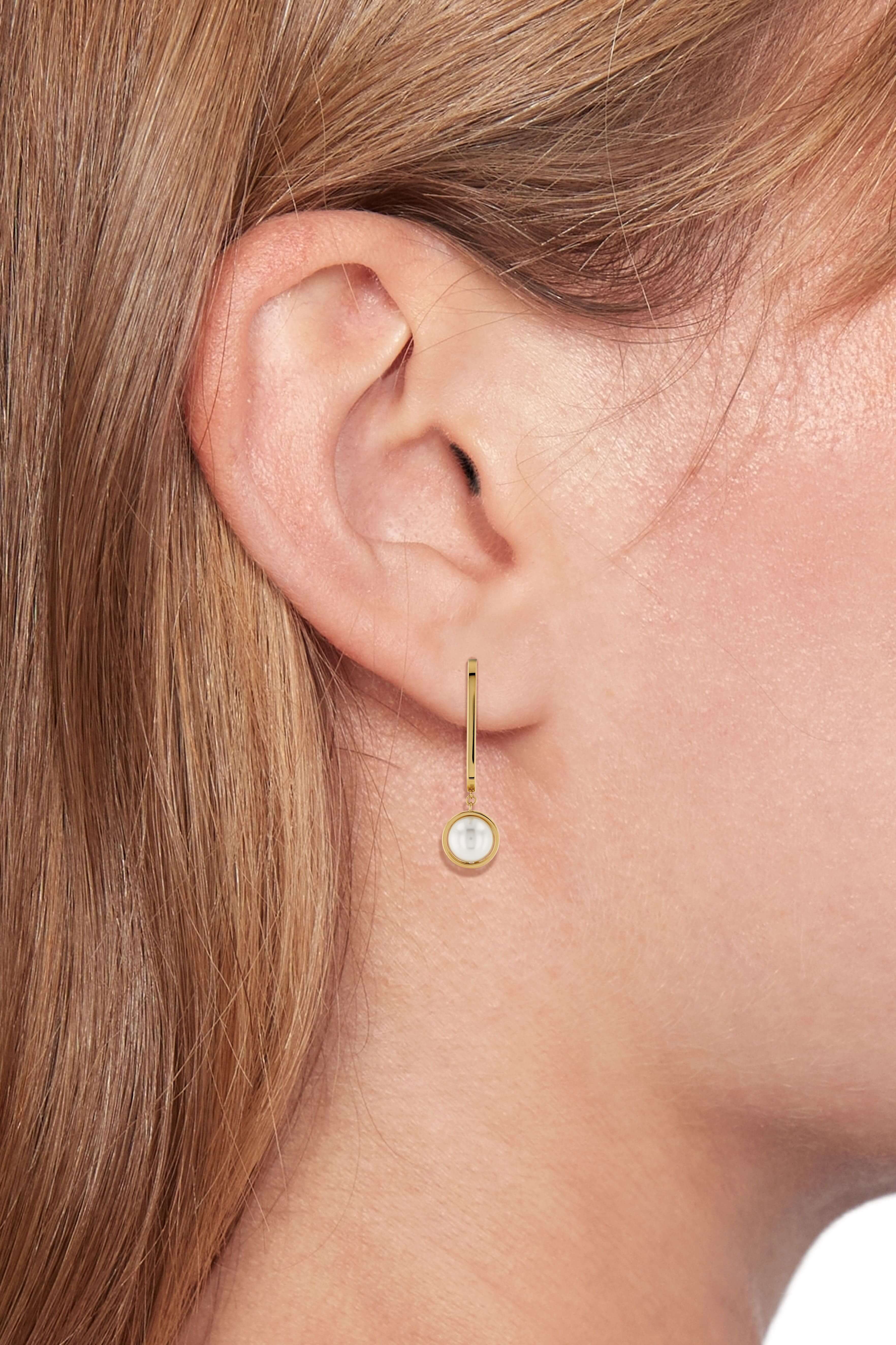 Gold Plated Orb Pearl Drop Earrings