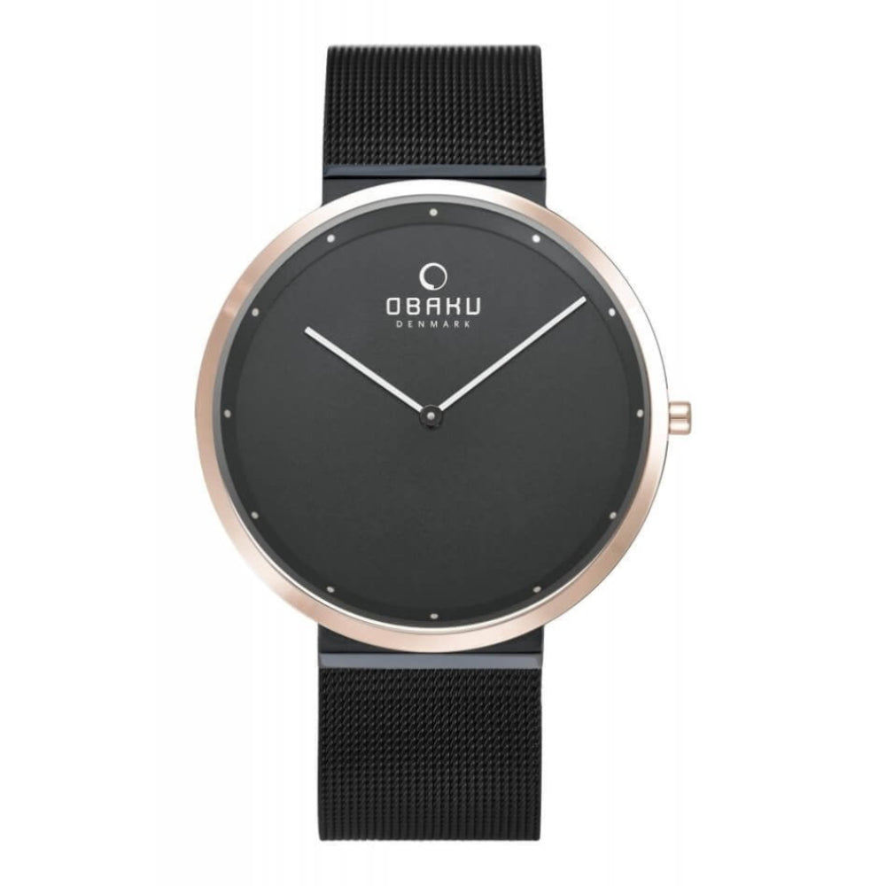 PAPIR - NIGHT Black Mesh Strap & Dial With Rose Gold Case Ultra Slim Gents Watch