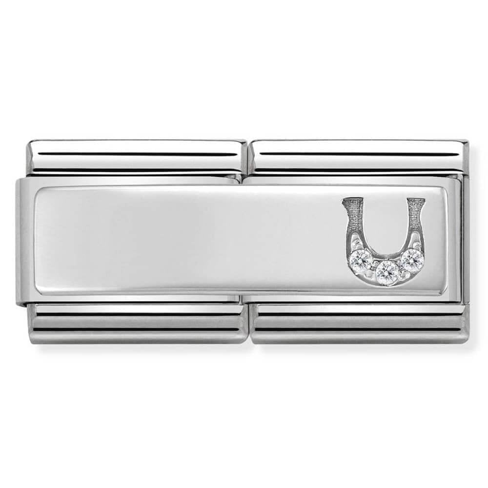 Classic Double Symbols Steel & 925 Silver Horseshoe With CZ