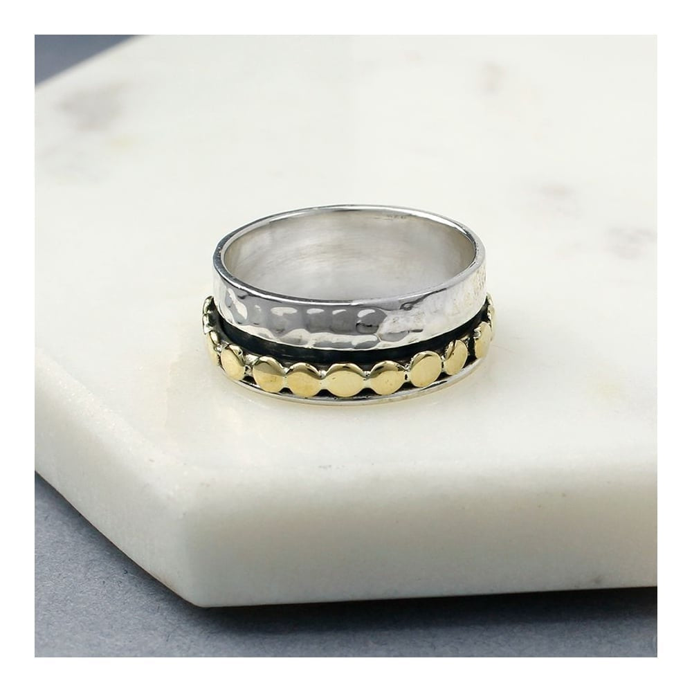 Silver/Brass Band Of Dots Spinning Ring