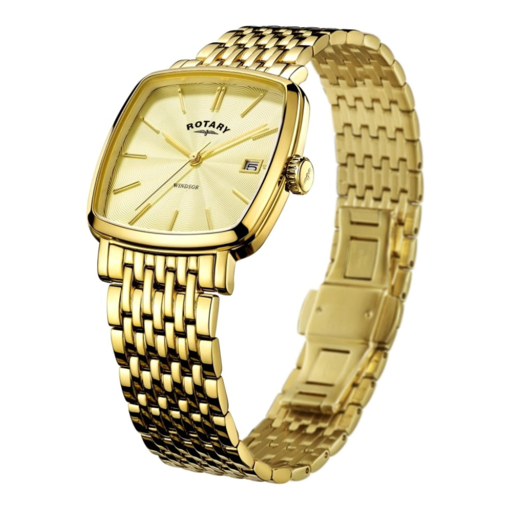 Mens Square Windsor Gold Bracelet Watch