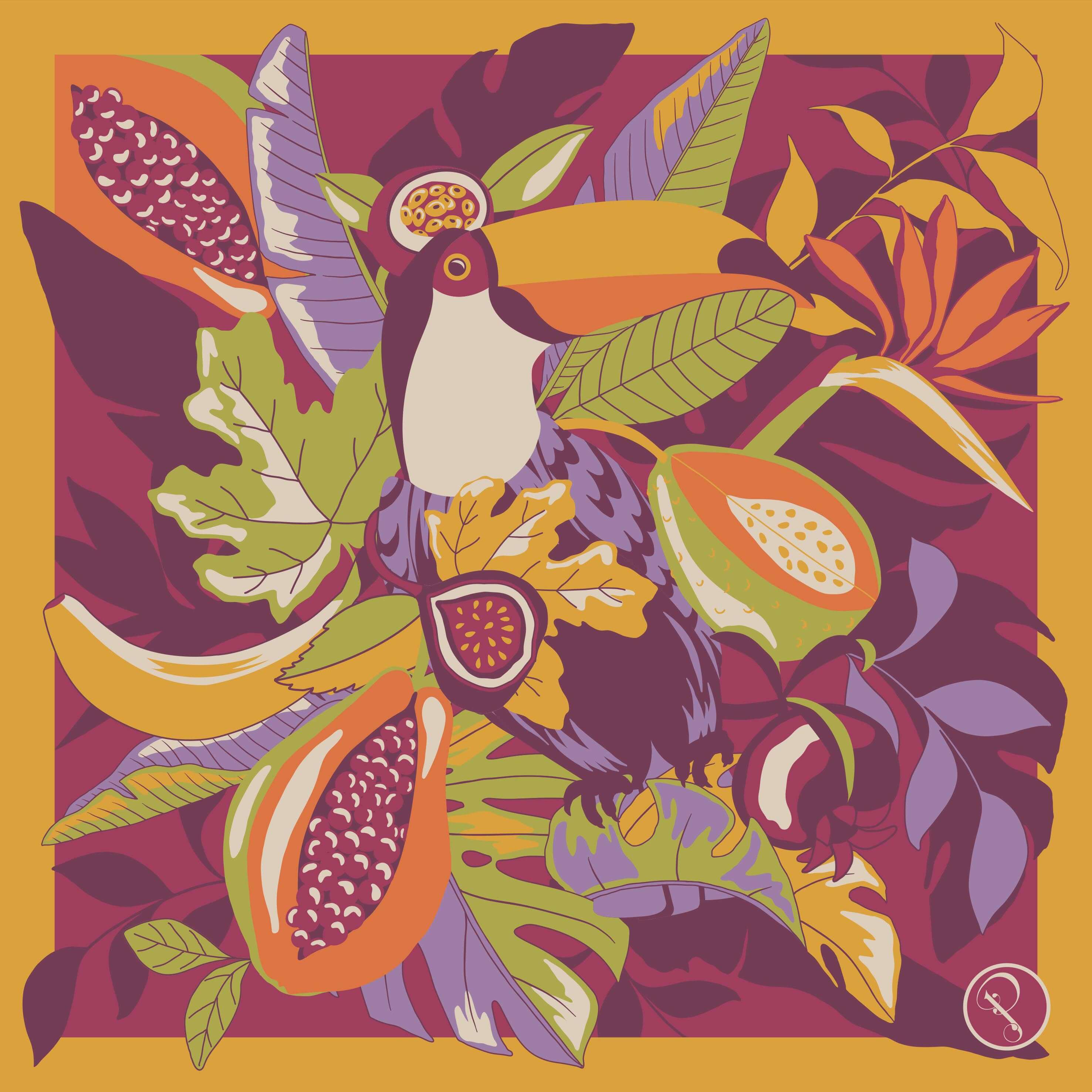 Small Satin Square Fruity Toucan Scarf