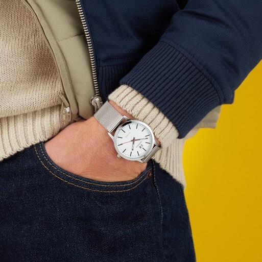 Silver Case with White Dial & Stainless Steel Mesh Bracelet Strap Men's Nordic Watch
