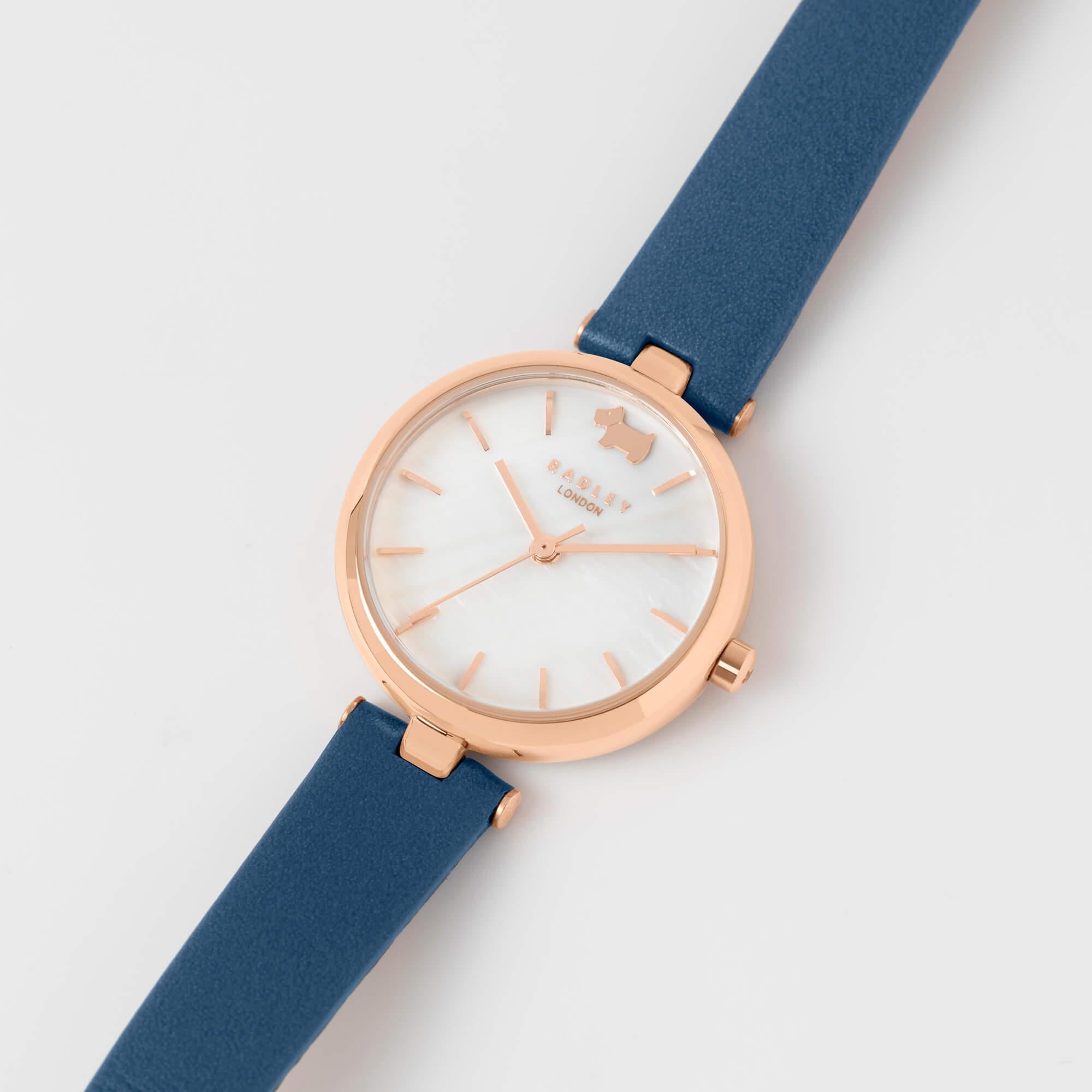 Ladies RG Plated Denim Blue T-Bar Strap Watch