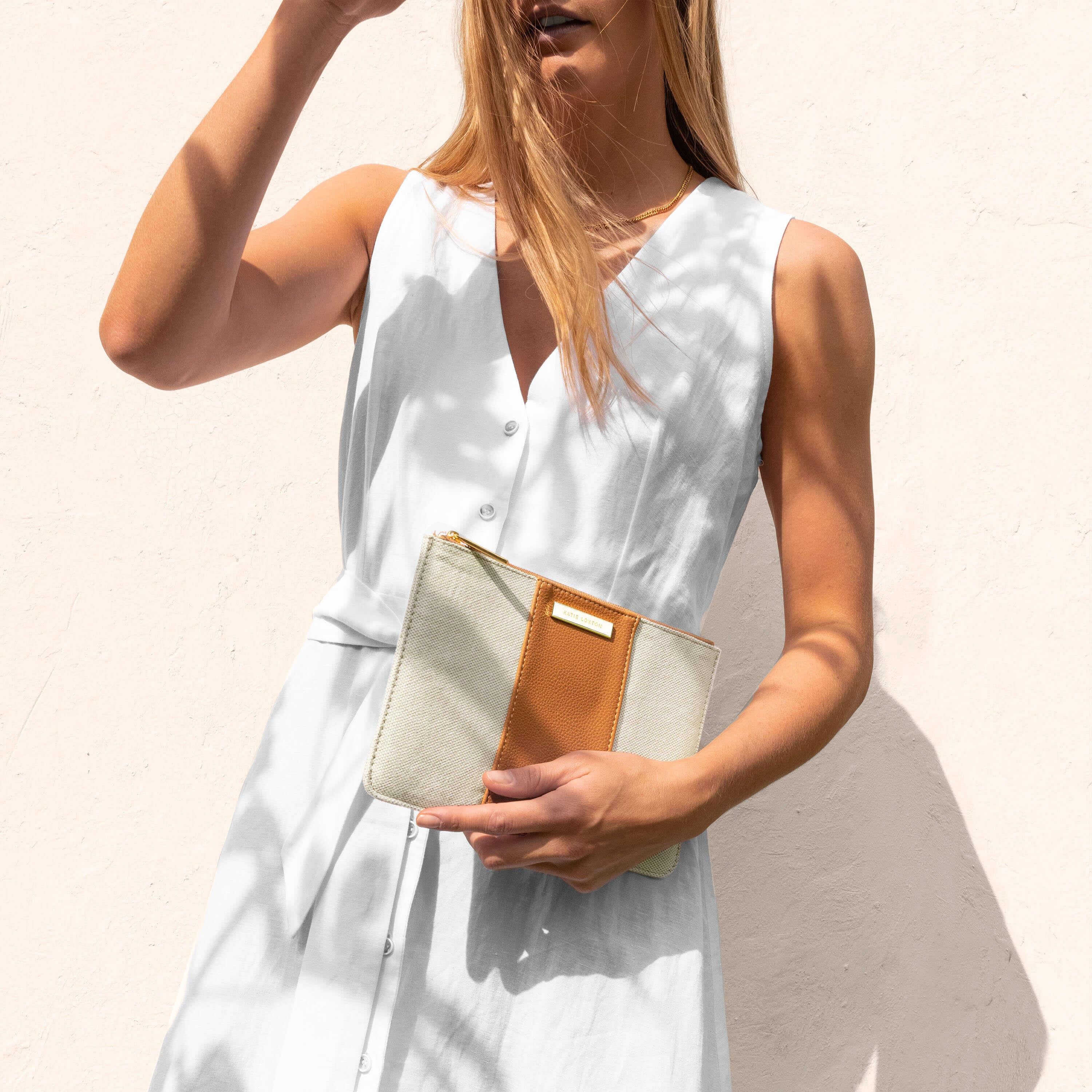 Amalfi Canvas Pouch | Cream/ Light Brown