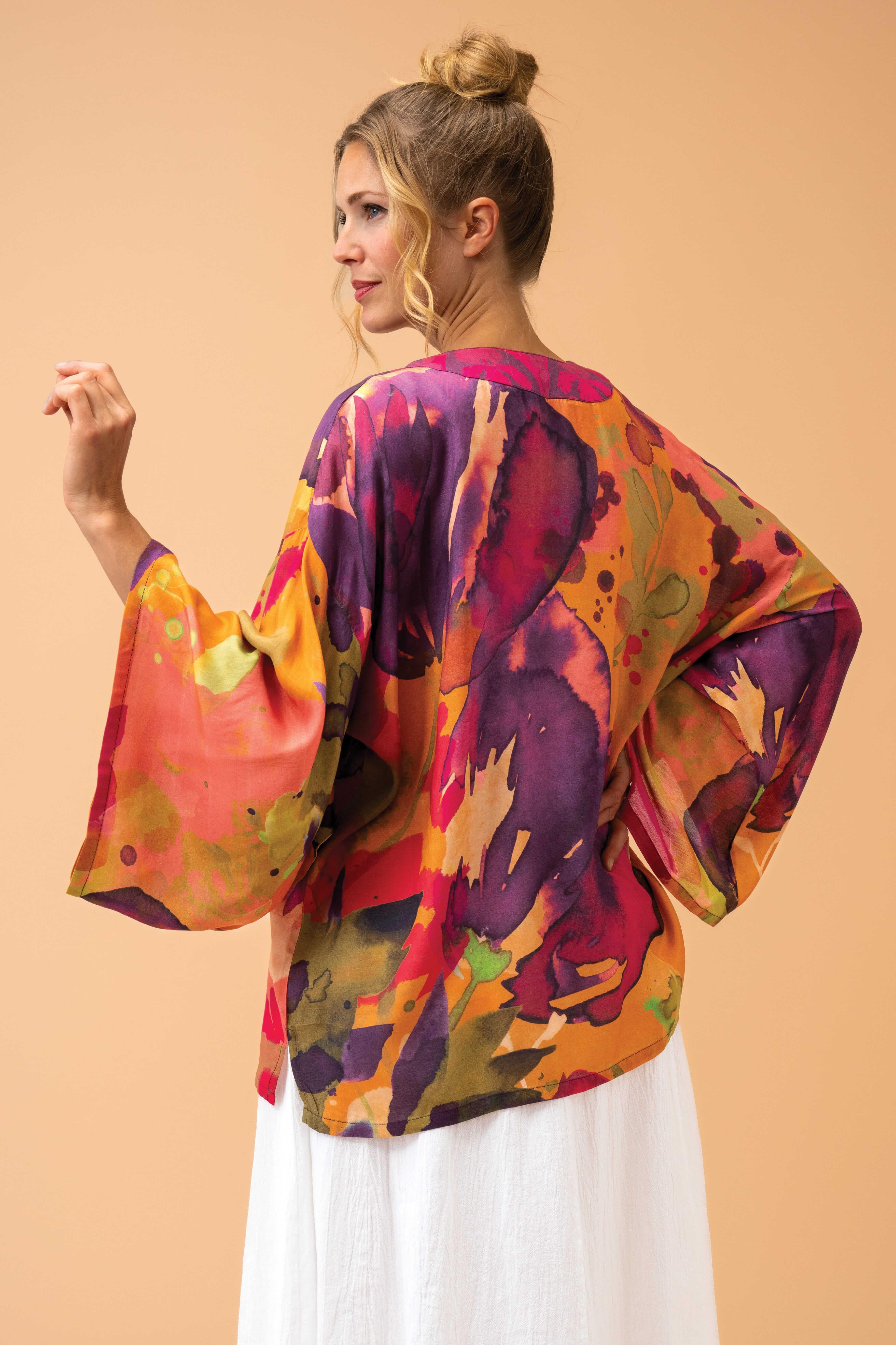 Oversized Blooms Kimono Jacket - Mustard