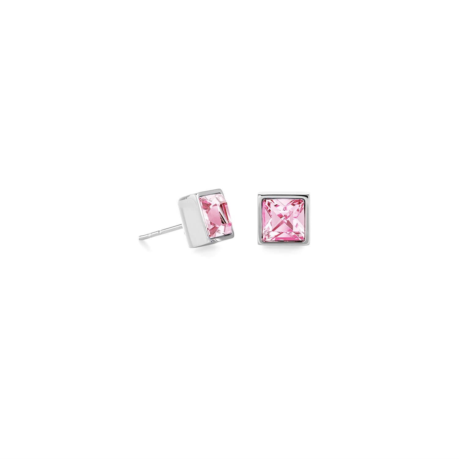Brilliant Square Big Silver Light Pink Earrings