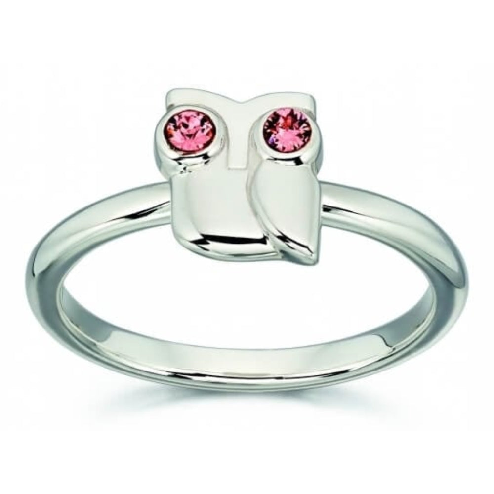 Pink Swarovski Sterling Silver Owl Ring