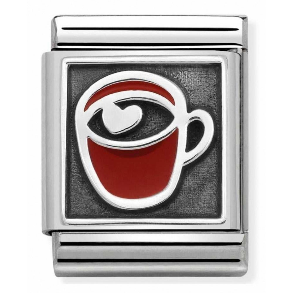 Composable Oxidised Hot Chocolate Stainless Steel, Enamel And Sterling Silver Big Charm