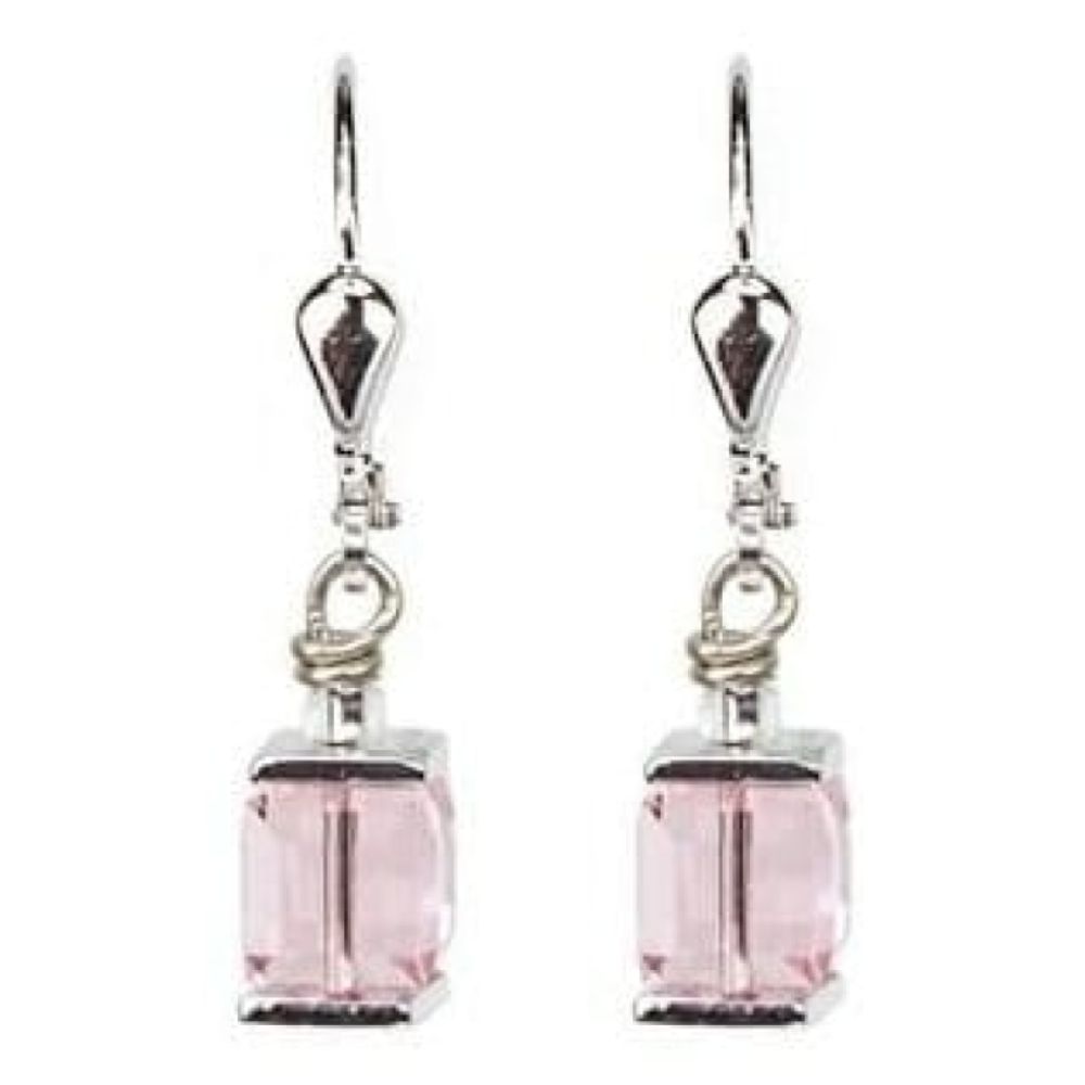 Ladies Light Pink Swarovski Elements Set In White-Bronze Alloyed Steel Earrings