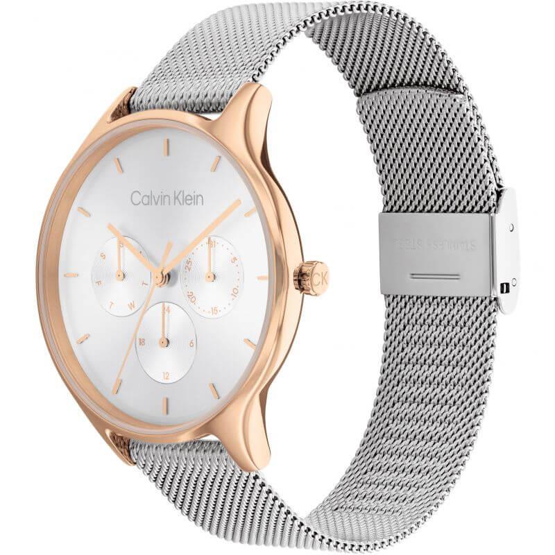 Multifunction Two Tone Steel Mesh Bracelet Strap Watch