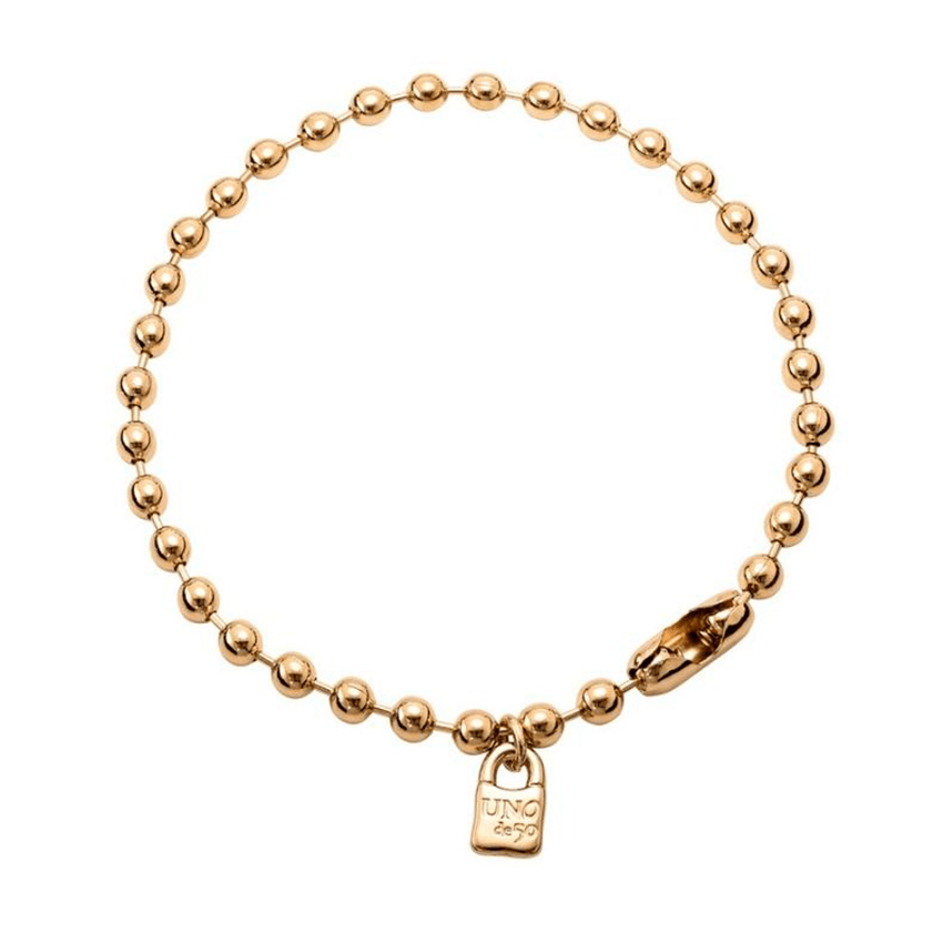 18k Gold Plated Necklace With Large Spherical Beads & Snap Lock Clasp