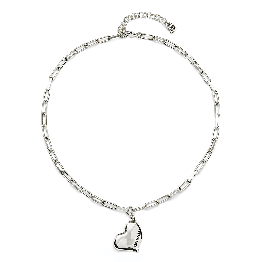 Silver Plated Short Necklace with Medium Sized Link Chain & Heart