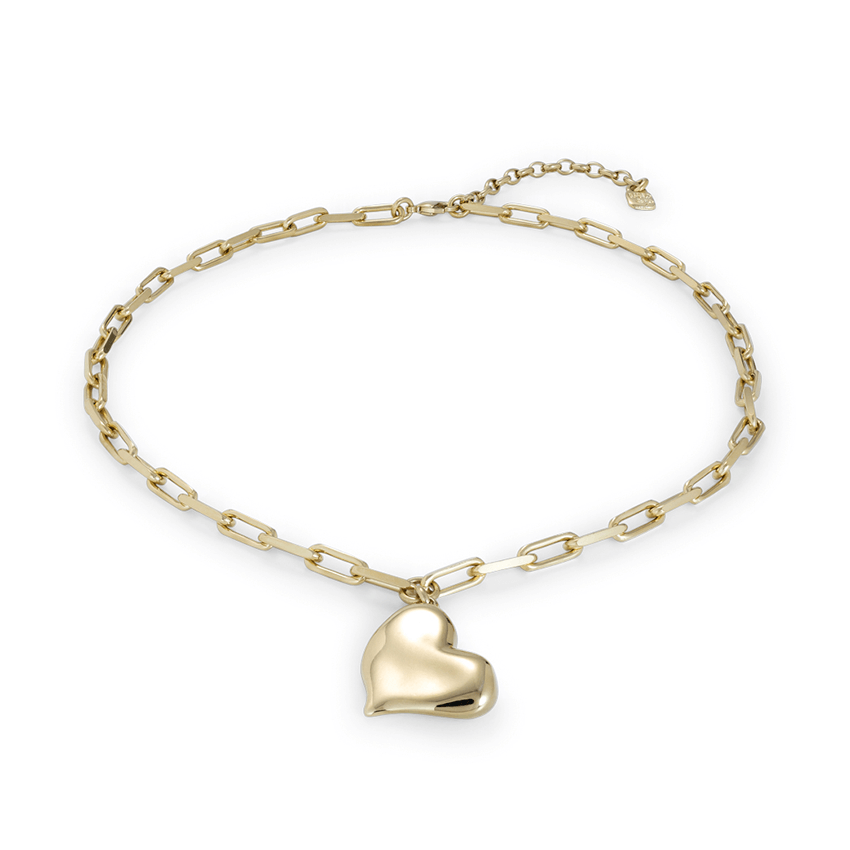 18k Gold Plated Short Necklace with Medium Sized Link Chain & Heart