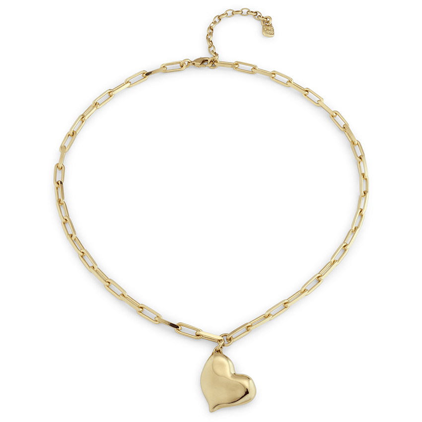 18k Gold Plated Short Necklace with Medium Sized Link Chain & Heart