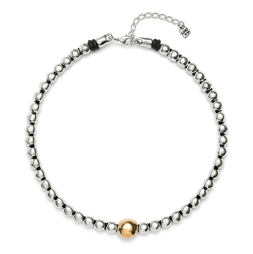 18k Gold Plated Larger Central Bead Pendant With Silver Plated Bead Necklace