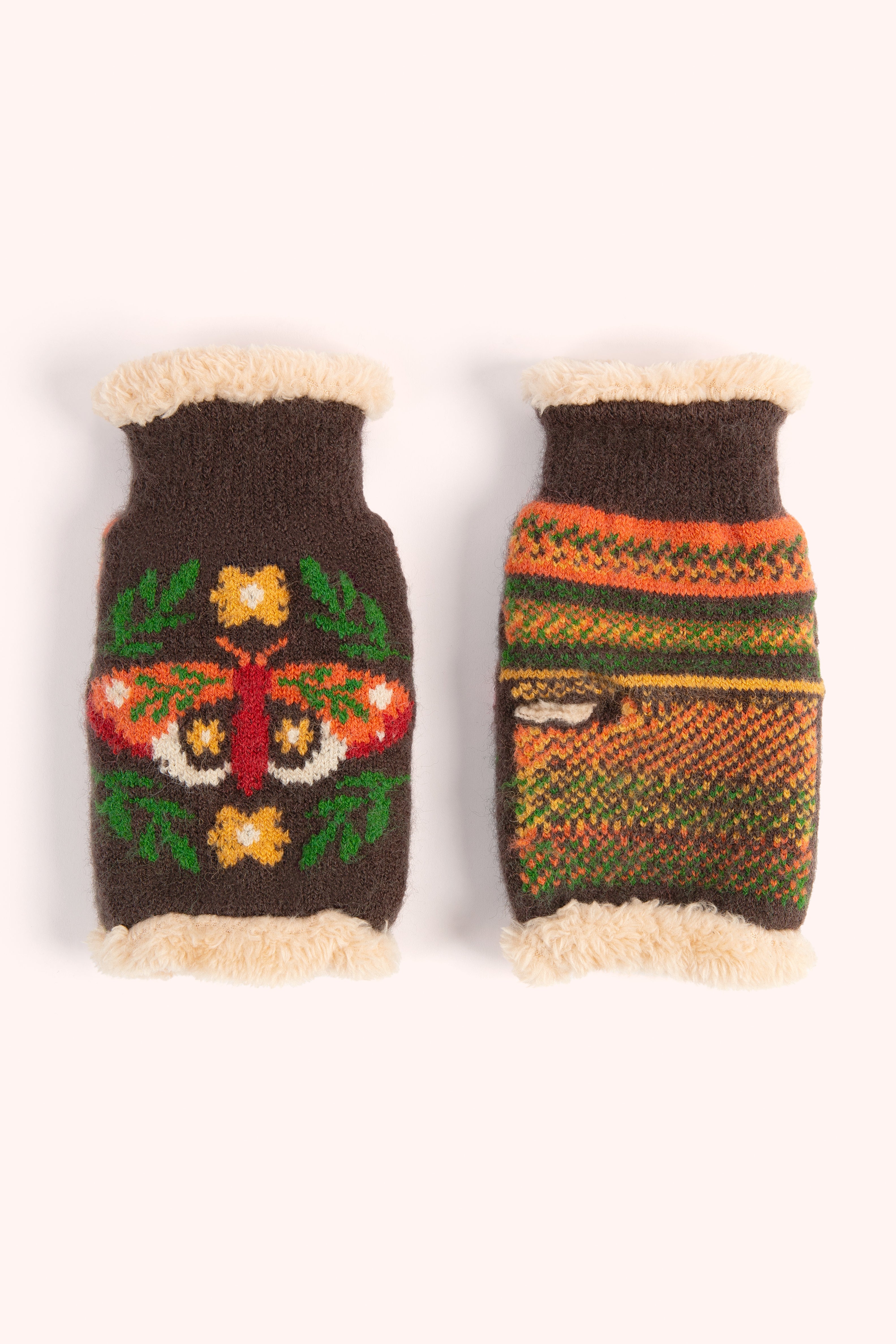 Winter Moth Wrist Warmers In Chocolate